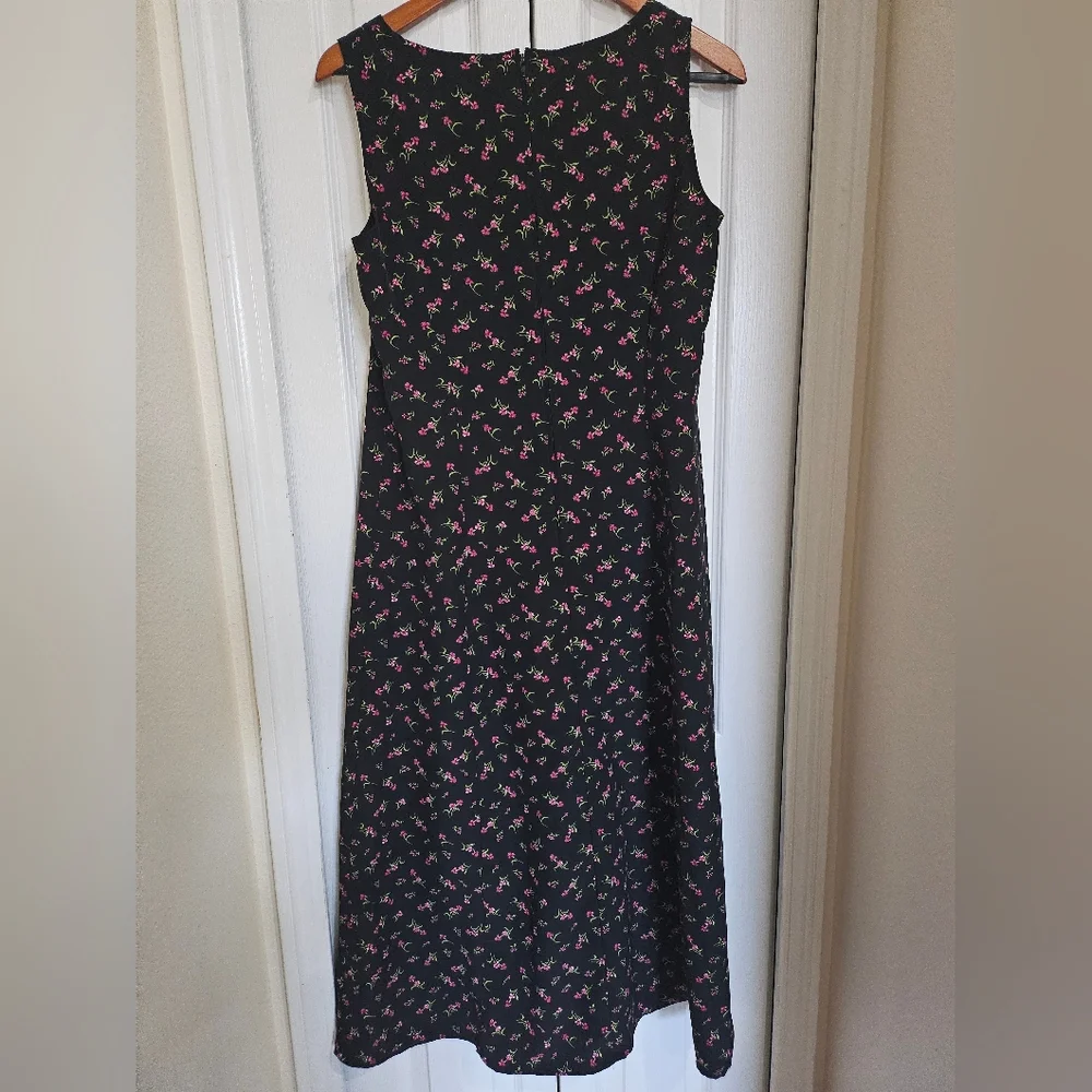 Kathy Lee Collection Black Floral Midi Dress Womens co Sleeveless Vintage Sz 8 - Picture 7 of 11